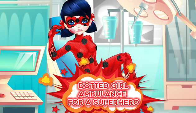スーパーヒーローのための点線の女の子の救急車
