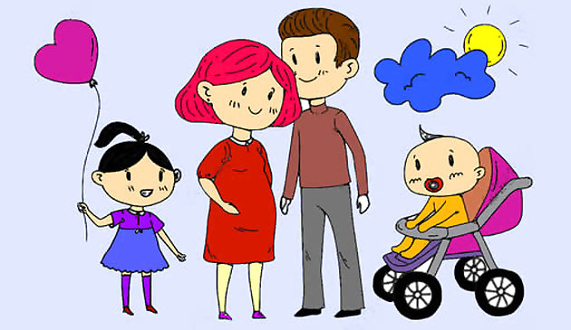 幸せな家族の塗り絵