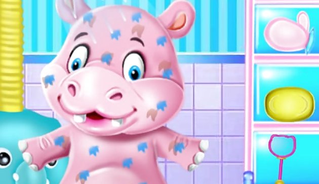 Bébé Hippo Bath Time